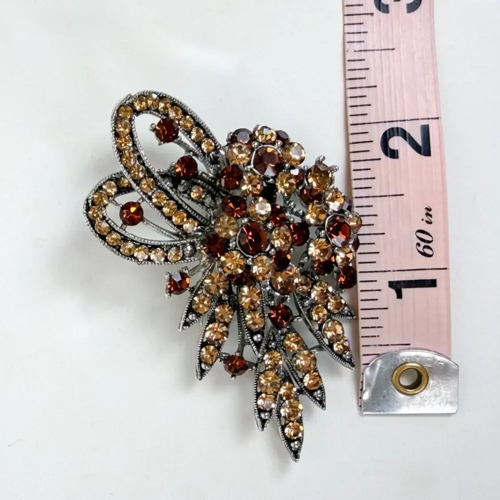 Brown & Champagne Rhinestone Brooch
